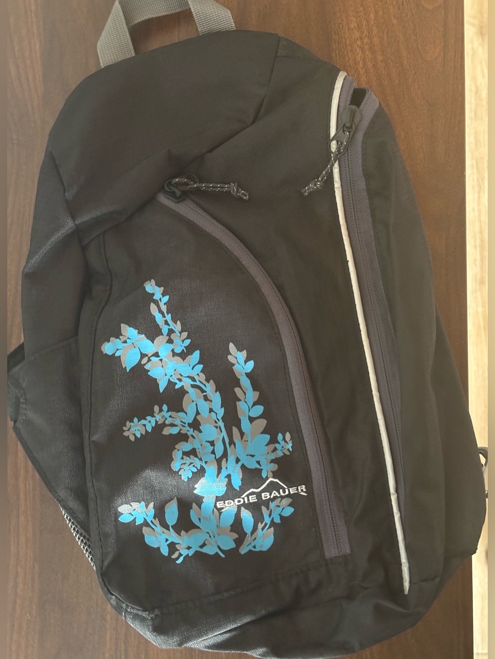 Eddie Bauer Rip Stop Sling Backpack with Teal Floral Print 12x15x5